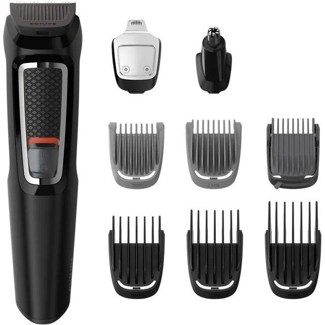 Philips Aparat de tuns barba si parul 9 in 1 Philips Multigroom, Lameac cu ascutire, Acumulator, 6 piepteni par fata si cap, Negru
