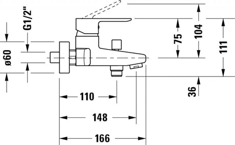 Duravit Baterie cada Duravit, A.1 Single lever bath mixer, monocomanda, aparenta, cartus ceramic, diverter, crom