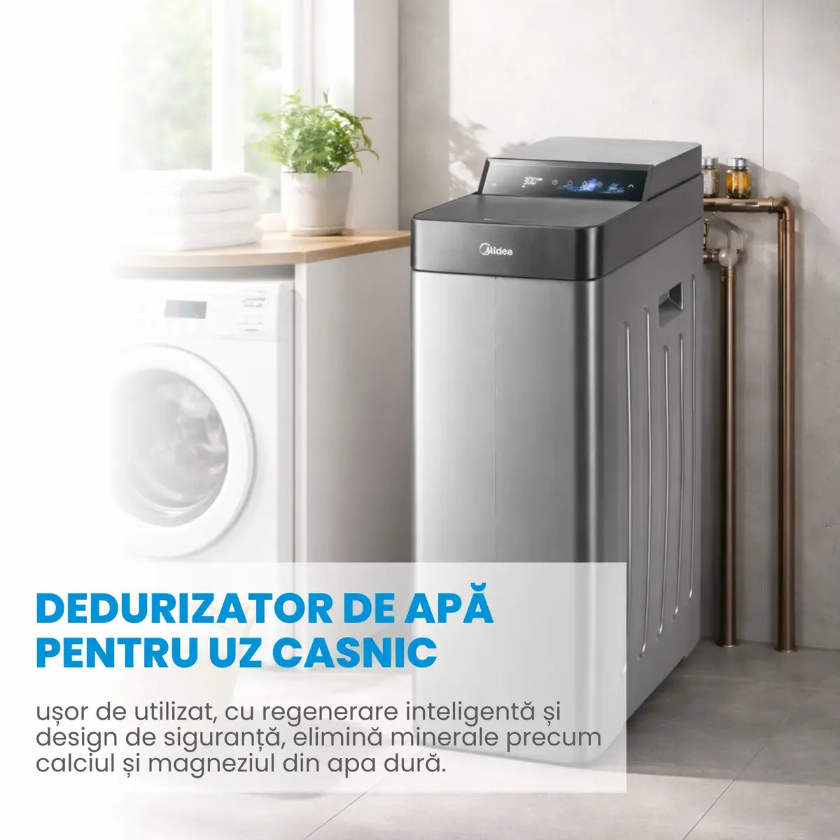 Midea Accesoriu electrocasnice Dedurizator Apa Midea QS2476-180 | 2000 L/h, 18L Rasina, LED, Mod Vacanta