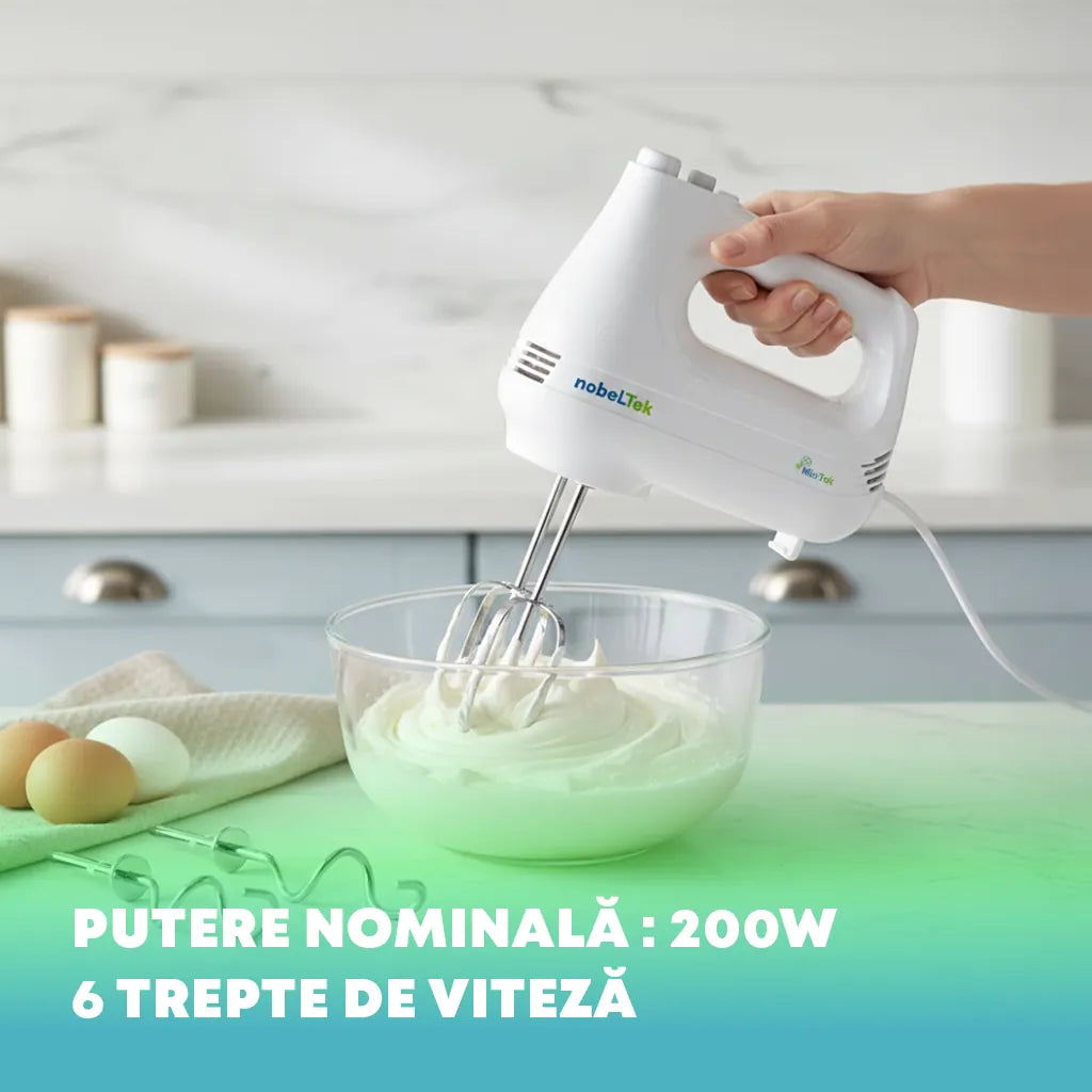 NobelTek SDA Mixer Mixer de Mana NobelTek NHM20W | 200W, 6 Viteze, Turbo, Tel si Carlige