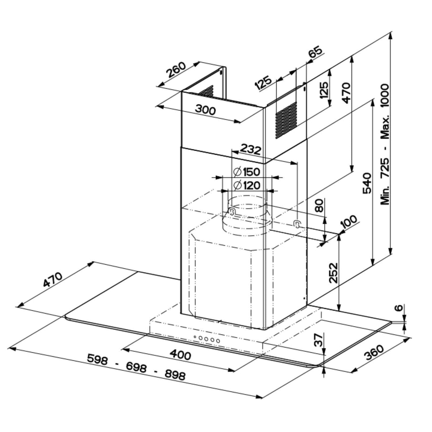Faber B Hota decorativa, T, Faber, NICE LED SRM X/V A90, 90 cm, 420 m3h, 66 dB, 1 motor, filtru aluminiu, clasa C, butoane push, LED2, , Inox-Sticla, 325.0557.682