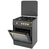 NobeLTek Cooking Aragaz Nobeltek, 60x60, plita si cuptor gaz, grill, aprindere electrica, iluminare cuptor, gratare din fonta, echipat cu diuze GPL, diuze GN de schimb, capac tabla, negru mat