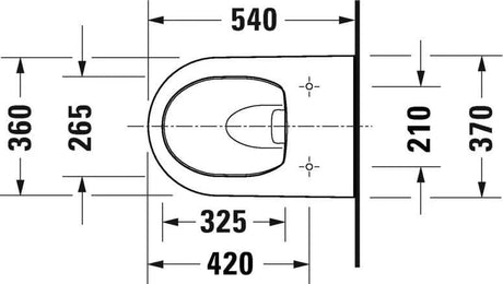 Duravit Vas wc Duravit, Toil.wm HyFl. 54cm Soleil by Starck white,rimless,WD,rotary flush,HYG, suspendat, evacuare orizontala, fara capac (0026490000), hygieneglaze, alb