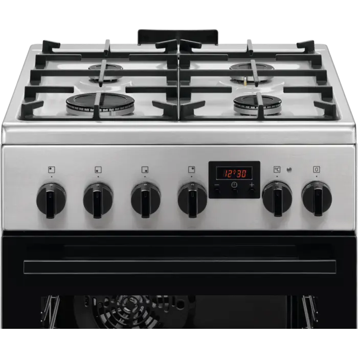 Electrolux Aragaz Electrolux, Mixt, 4 arzatoare gaz, Gratare de fonta, Cuptor electric, Timer electronic, Grill electric, Clasa A, 50cm, culoare inox