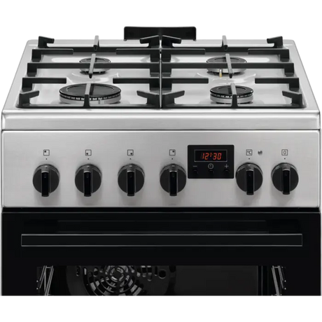 Electrolux Aragaz Electrolux, Mixt, 4 arzatoare gaz, Gratare de fonta, Cuptor electric, Timer electronic, Grill electric, Clasa A, 50cm, culoare inox