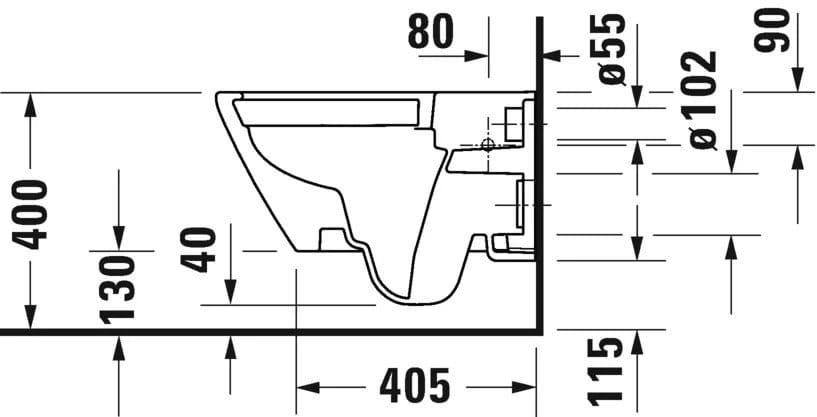 Duravit Vas wc Duravit, Toilet WM 540 mm D-Neo white, washdown, rimless, Durafix incl., suspendat, evacuare orizontala, fara capac (0021610000, 0021690000), alb