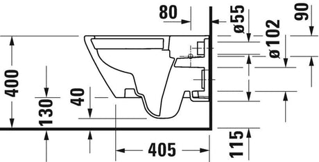 Duravit Vas wc Duravit, Toilet WM 540 mm D-Neo white, washdown, rimless, Durafix incl., suspendat, evacuare orizontala, fara capac (0021610000, 0021690000), alb