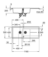 Grohe Chiuveta bucatarie Chiuveta Grohe K400 31643AP0 | 116x50cm, 2 Boluri, Granit Negru