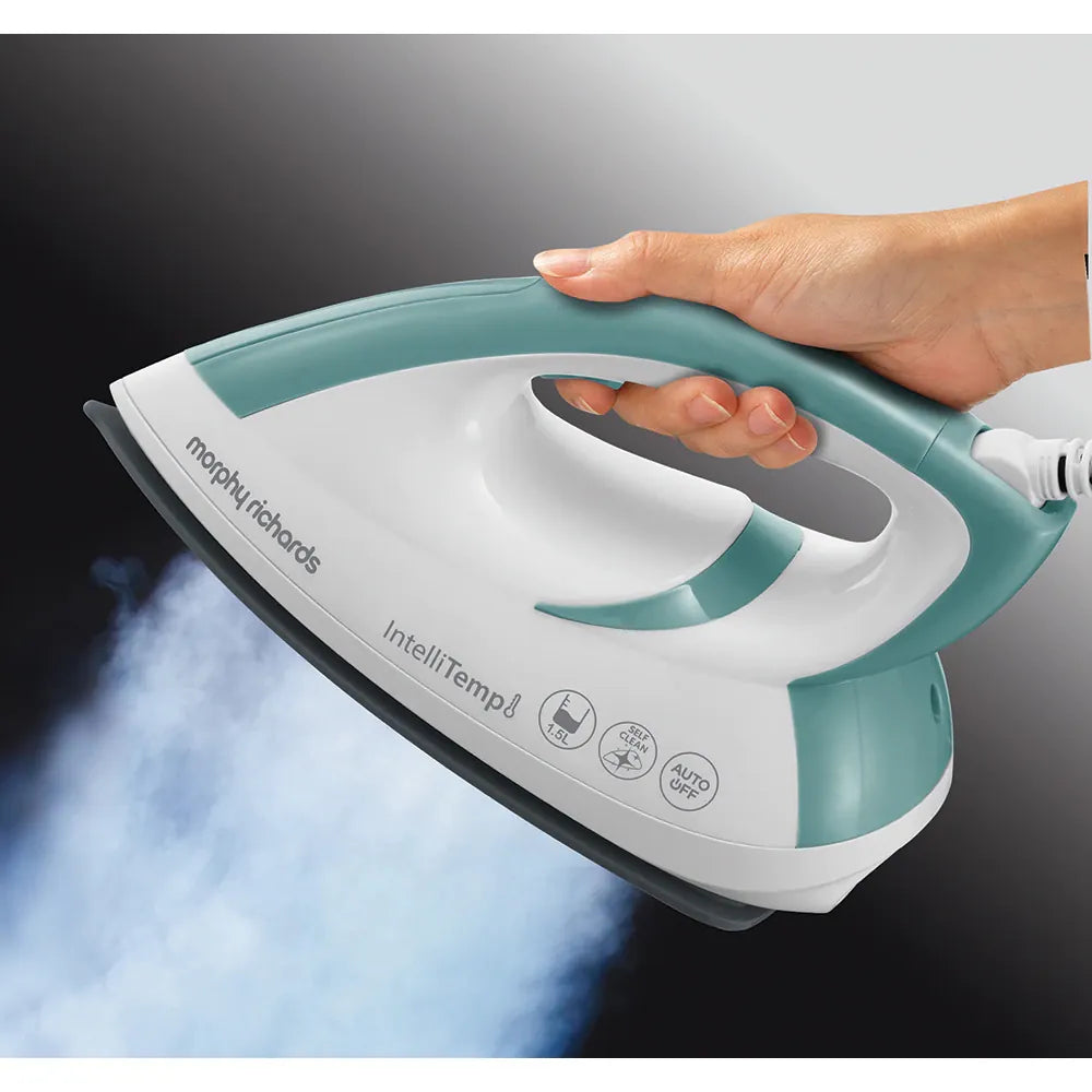 Morphy Richards Statie de calcat, Morphy Richards, Power steam Intellitemp, 2600W, 5 bar, 1.5l functie Intellitemp, Talpa Ceramica, 110g/min, 190g debit de abur continuu, Alb/Verde