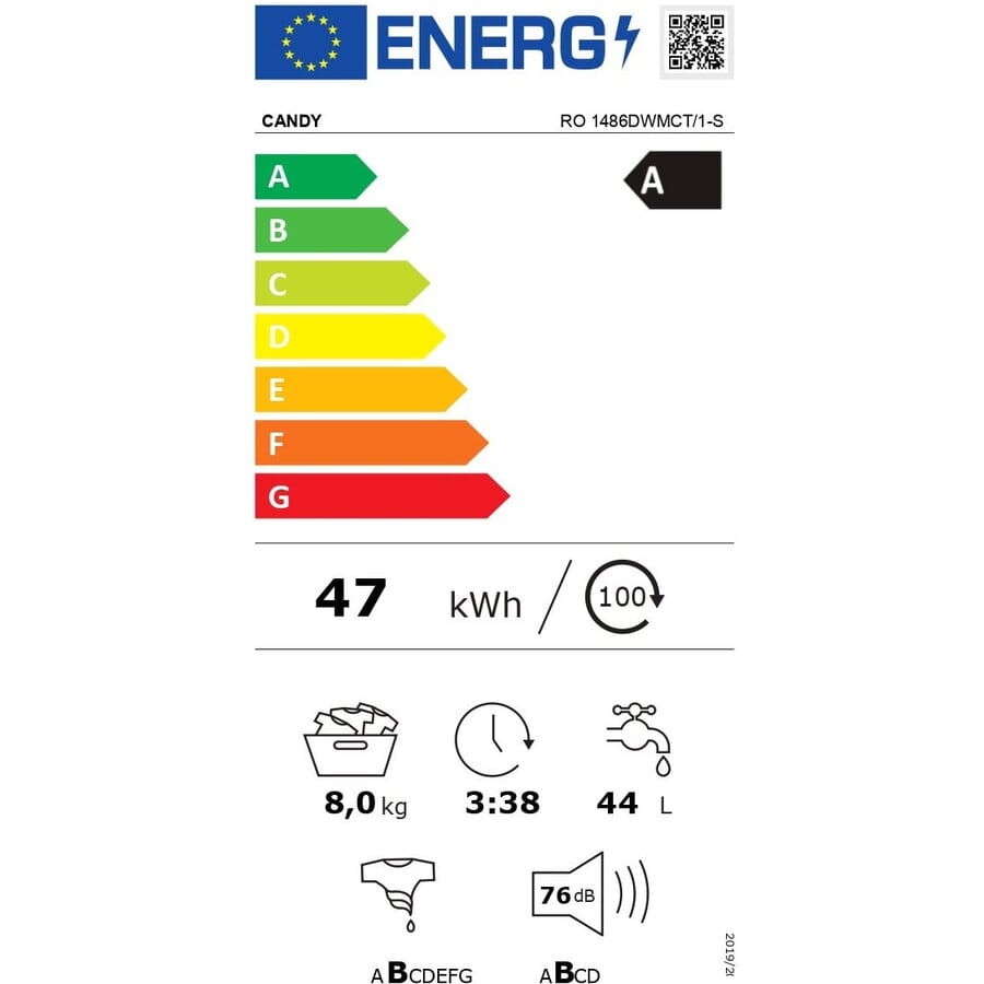 Candy Masina de spalat rufe Masina de spalat rufe Candy RO 1486DWMCT/1-S | 8kg, 1400rpm, Clasa A, Inverter, Wi-Fi, Abur, 60x53x85cm