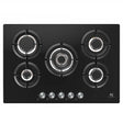 Master Kitchen Plita gaz Master Kitchen, gama Edge, design sticla neagra, 75 cm, 5 arzatoare plate, gratare fonta, arzator coroana tripla, aprindere integrata, sistem siguranta