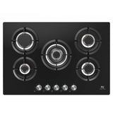 Master Kitchen Plita gaz Master Kitchen, gama Edge, design sticla neagra, 75 cm, 5 arzatoare plate, gratare fonta, arzator coroana tripla, aprindere integrata, sistem siguranta