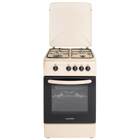 NobeLTek Cooking Aragaz Nobeltek, 50x60, plita si cuptor pe gaz, siguranta plita si cuptor, echipat cu diuze GPL, diuze GN de schimb, capac tabla, bej