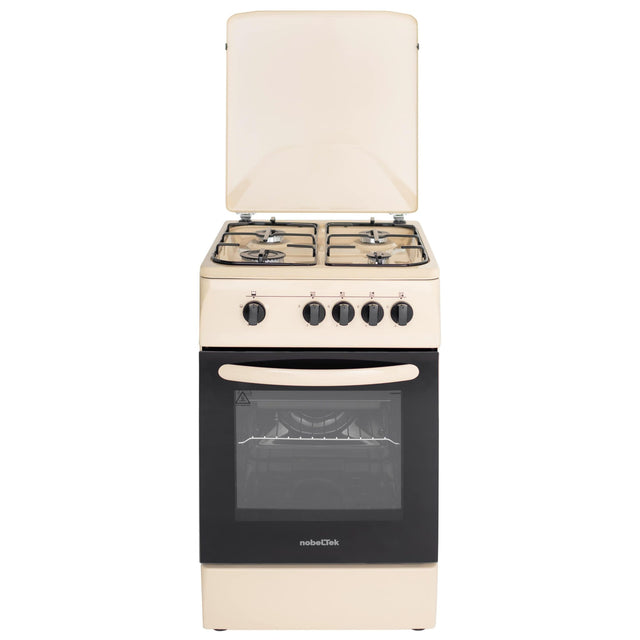 NobeLTek Cooking Aragaz Nobeltek, 50x60, plita si cuptor pe gaz, siguranta plita si cuptor, echipat cu diuze GPL, diuze GN de schimb, capac tabla, bej
