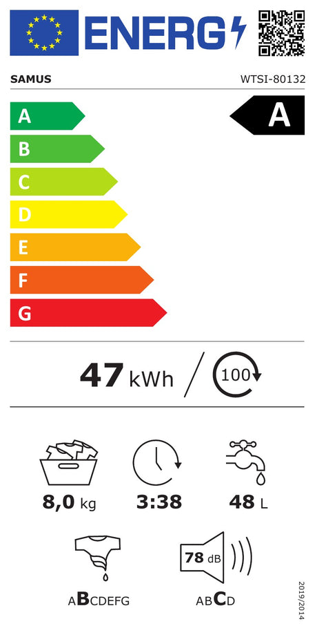 Masina Spalat Rufe Verticala Samus WTSI-80132 | 8kg, 1300 RPM, Inverter - Etichetă energetică