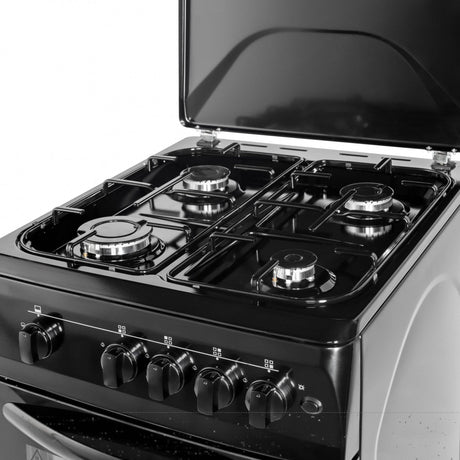 NobeLTek Cooking Aragaz Nobeltek, 50x60, plita si cuptor pe gaz, aprindere electrica, siguranta plita si cuptor, echipat cu diuze GPL, diuze GN de schimb, capac tabla, negru