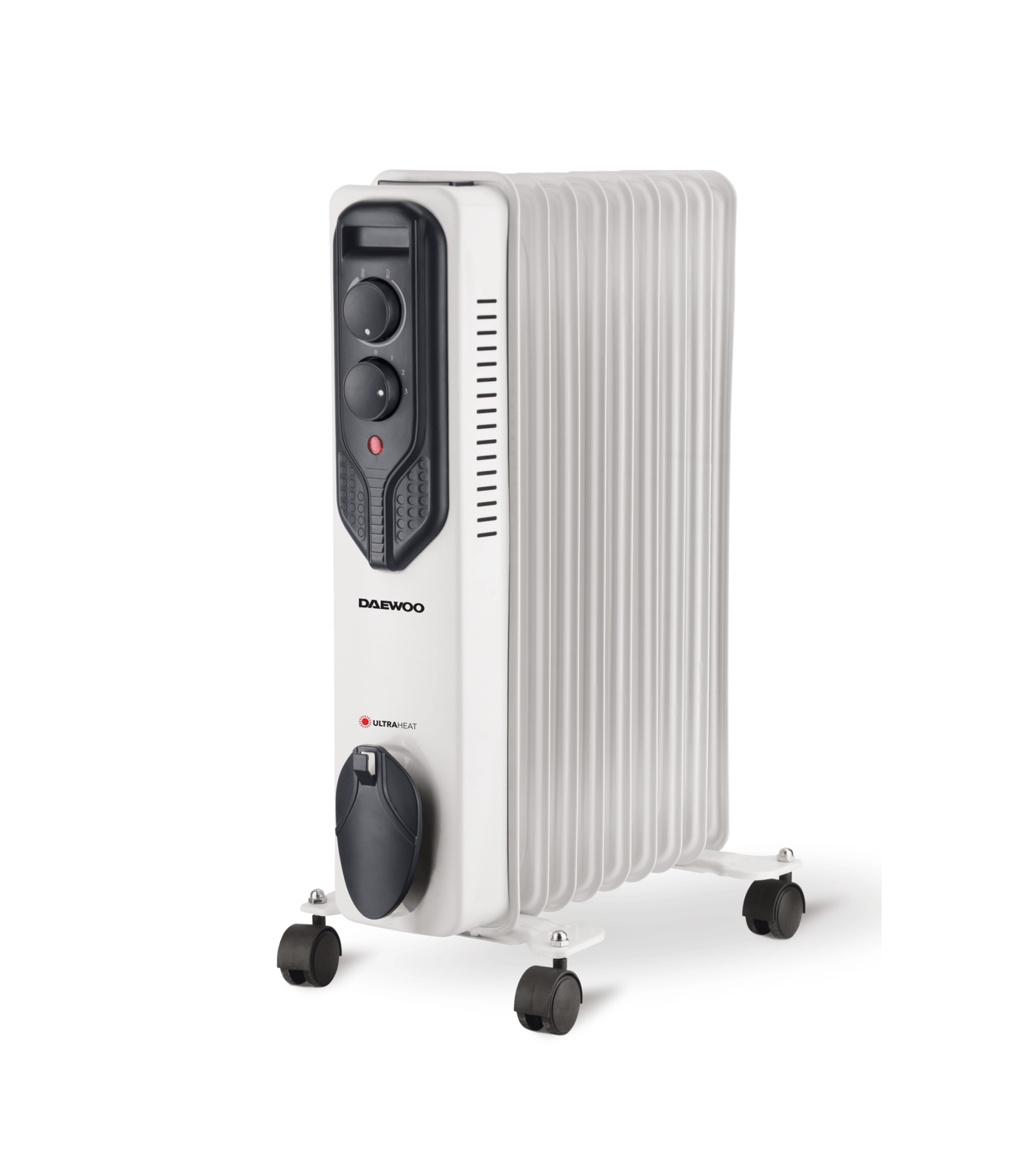 Daewoo SDA Calorifer electric cu ulei Daewoo, 2000 W, 9 elementi, 3 canale de ulei, 3 nivele de putere, termostat reglabil, protectie supraincalzire, indicator luminos, role de deplasare