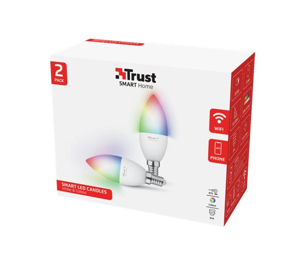 Pachet 2 becuri Trust smart LED RGBCW  WiFi, E14 luminozitate 470 lm, clasa energetica A+