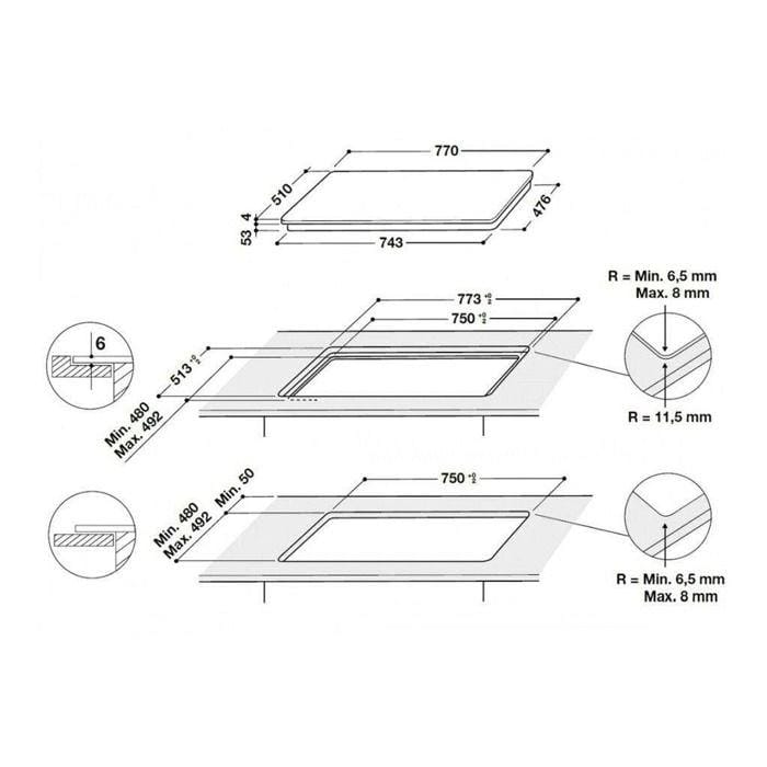 PC-Doc.ro Plita incorporabila Plita cu inductie Whirlpool SMC 774 F/BT/IXL | 77cm, 4 zone, FlexiSide, Touch Slider, 6th Sense, 77x51x5.2cm