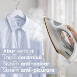 Daewoo SDA Fier de calcat Fier de Calcat Daewoo SDA DSI2400 | 2400W, Talpa Ceramica, Jet Abur 30g/min, Rezervor 300ml