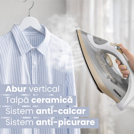 Daewoo SDA Fier de calcat Fier de Calcat Daewoo SDA DSI2400 | 2400W, Talpa Ceramica, Jet Abur 30g/min, Rezervor 300ml