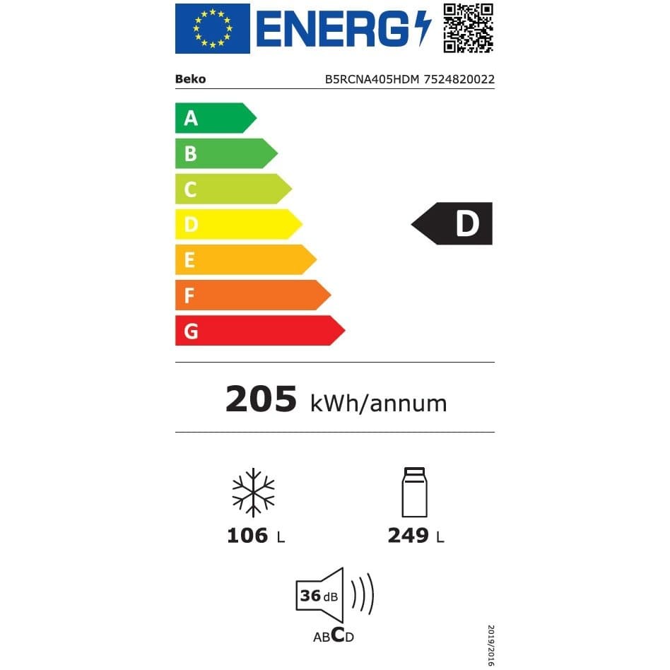 BEKO Combina frigorifica Beko, 355l, Clasa D, NoFrost, Compresor ProSmart Inverter, dozator apa, AeroFlow, HarvestFresh, display, H 203.9, Marble (Glossy Grey)