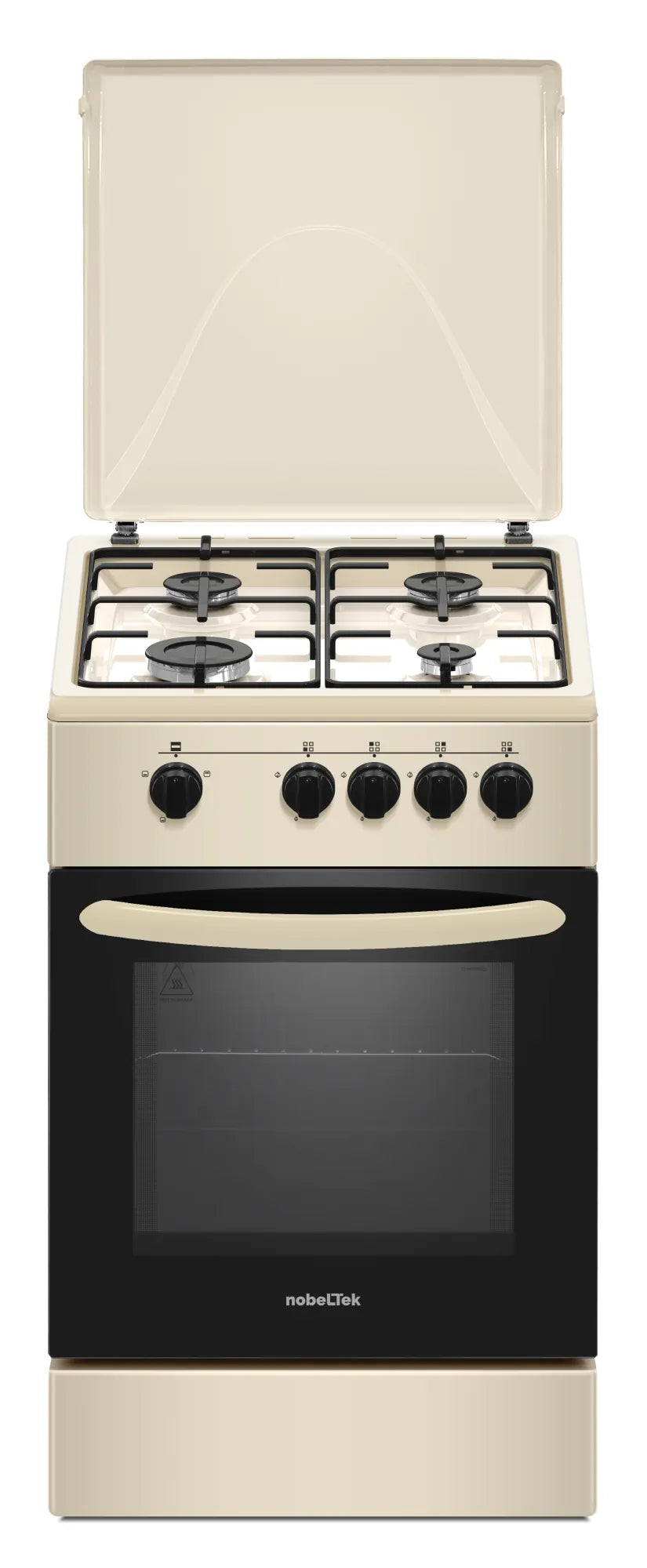 NobeLTek Cooking Aragaz Nobeltek, 50x50, plita gaz, cuptor gaz, siguranta plita si cuptor, echipat cu diuze GPL, diuze GN de schimb, capac tabla, bej