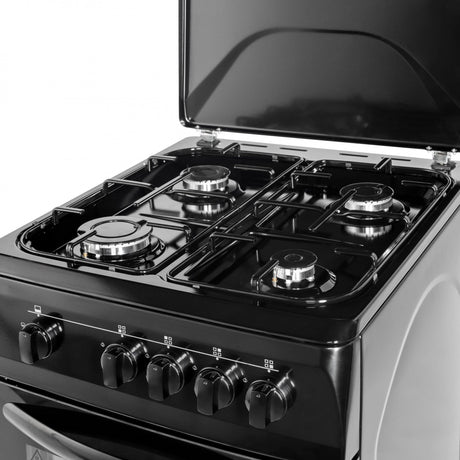 NobeLTek Cooking Aragaz Nobeltek, 50x60, plita si cuptor pe gaz, siguranta plita si cuptor, echipat cu diuze GPL, diuze GN de schimb, capac tabla, negru