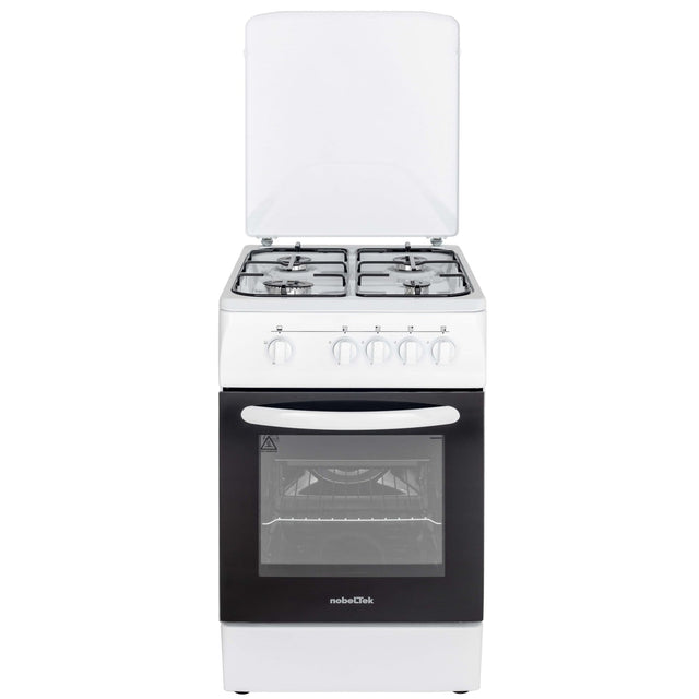 NobeLTek Cooking Aragaz Nobeltek, 50x60, plita si cuptor pe gaz, siguranta plita si cuptor, echipat cu diuze GPL, diuze GN de schimb, capac tabla, alb