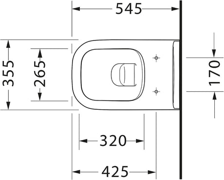 Duravit Vas wc + capac Duravit, Toilet-set w/m D-Code rimless washdown model, incl.s&c, w.SC, suspendat, evacuare orizontala, cu capac (0067390000), soft close, alb