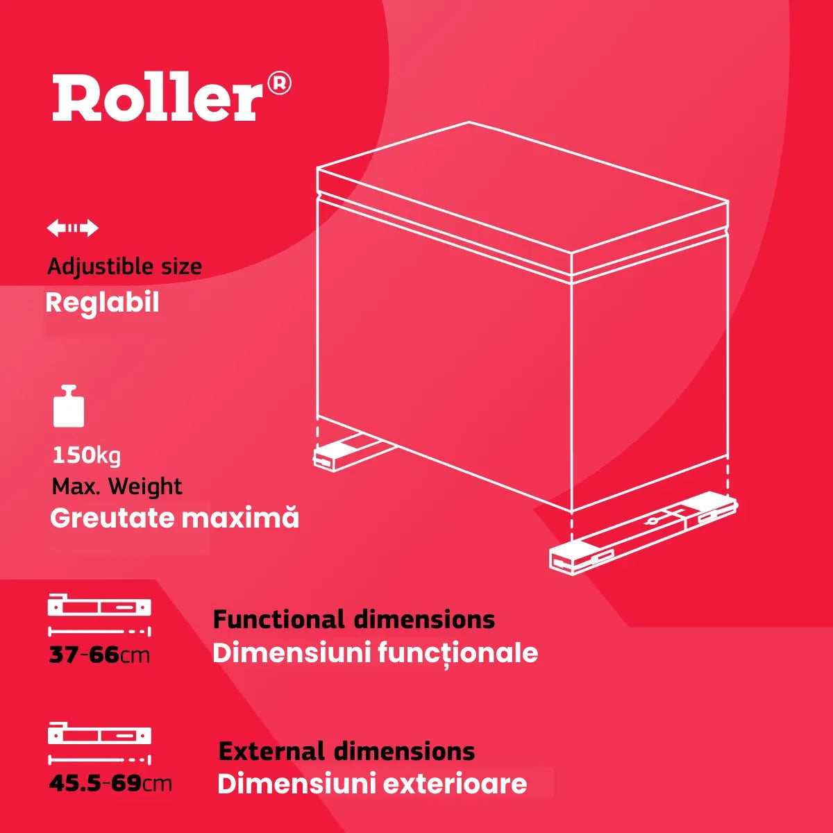 Roller Accesoriu bucatarie Role Transport Roller 00665 | 2buc, 300kg, 5x8x37-62cm, Universal
