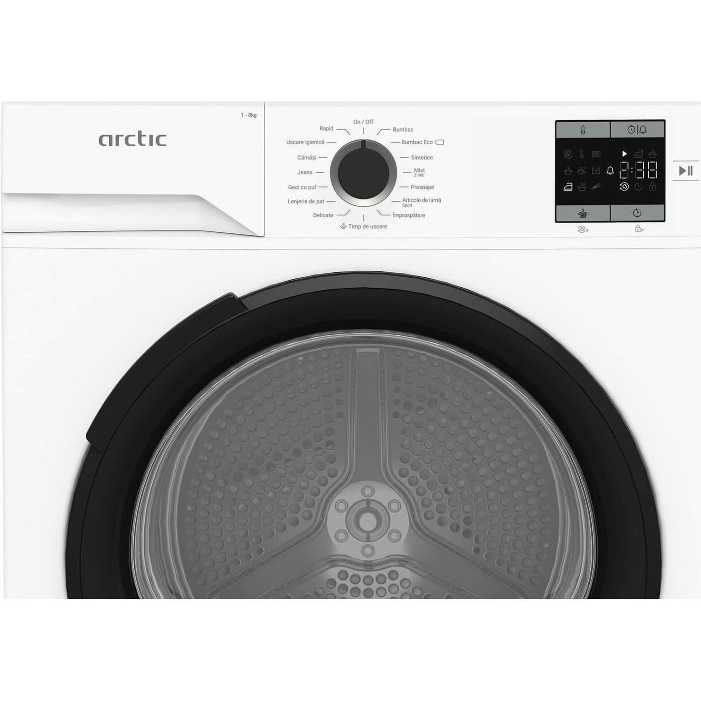 ARCTIC Uscator de rufe Arctic cu pompa de caldura, 8kg, D, AquaSurf, Auto Antisifonare, Dispaly, Alb