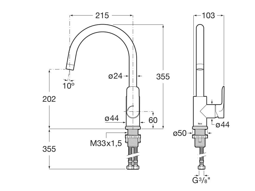Roca Accesoriu bucatarie Baterie Bucatarie Roca Ona A5A841FSM0 | Monocomanda, Pipa Inalta, Pivotanta, Crom Mat
