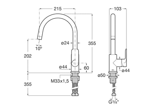 Roca Accesoriu bucatarie Baterie Bucatarie Roca Ona A5A841FSM0 | Monocomanda, Pipa Inalta, Pivotanta, Crom Mat