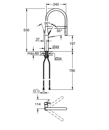 Grohe Baterie chiuveta Baterie Bucatarie Grohe 30294DA0 | Monocomanda, Dus Extractabil, Pipa Inalta, Warm Sunset