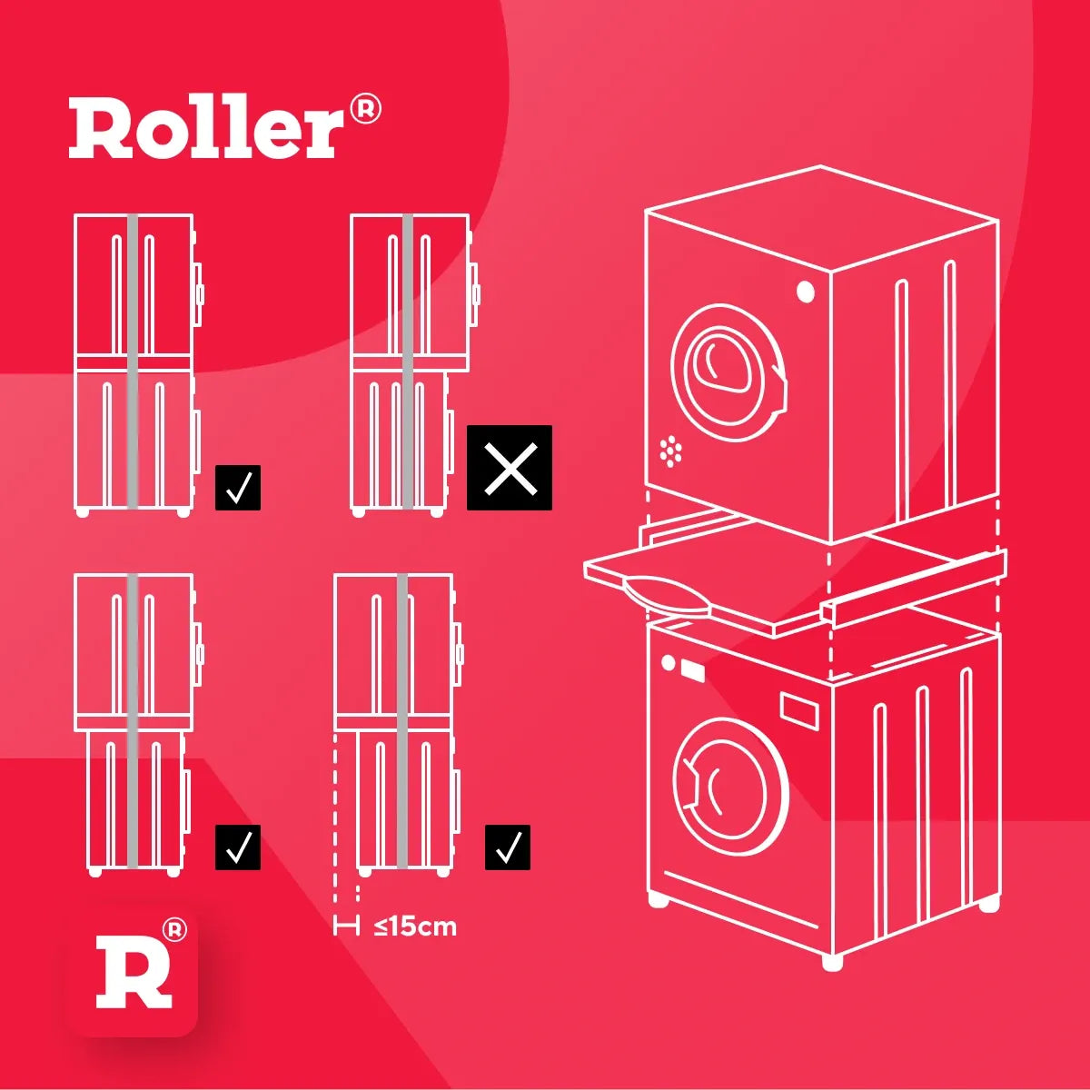 Roller Kit de suprapunere pentru uscător Roller cu sertar, 60 x 55 cm, înălțime 7 cm (ext.) / 4 cm, capacitate 300/20 kg