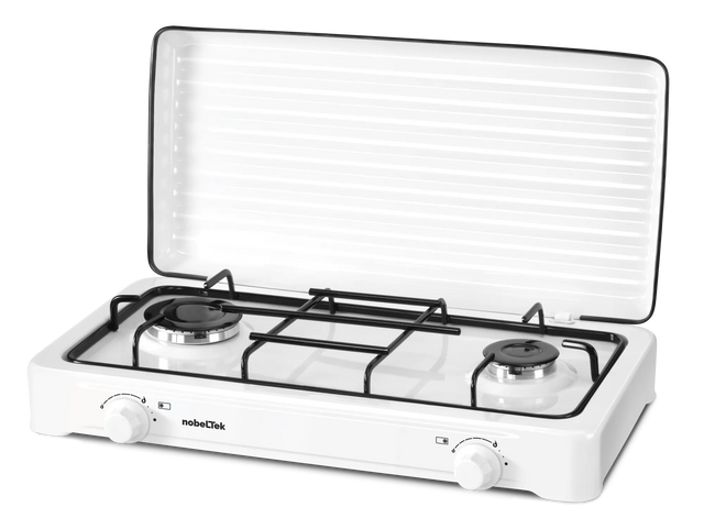 NobeLTek Kitchen Plita pe gaz Plita pe Gaz NobeLTek NLT PE2GA | 2 Arzatoare, Gratar Emailat, Duze GPL, Alb