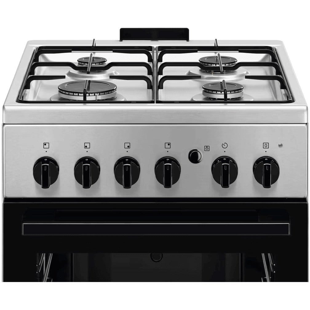 Electrolux Aragaz Electrolux, Gaz, 4 arzatoare, Aprindere integrata plita si cuptor, Siguranta plita si cuptor, Autocuratare catalitica, Grill electric, Rotisor, 50 cm, Inox