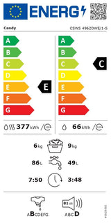 Candy Masina de spalat cu uscator Masina de spalat cu uscator Candy CSWS 4962DWE/1-S | 9kg spalare, 6kg uscare, 1400rpm, Clasa A