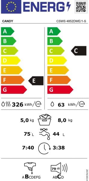 Candy Masina de spalat rufe Masina de spalat rufe cu uscator Candy CSWS 4852DWE/1-S | 8/5 kg, 1400 RPM, Clasa A, NFC, 60x54x85cm