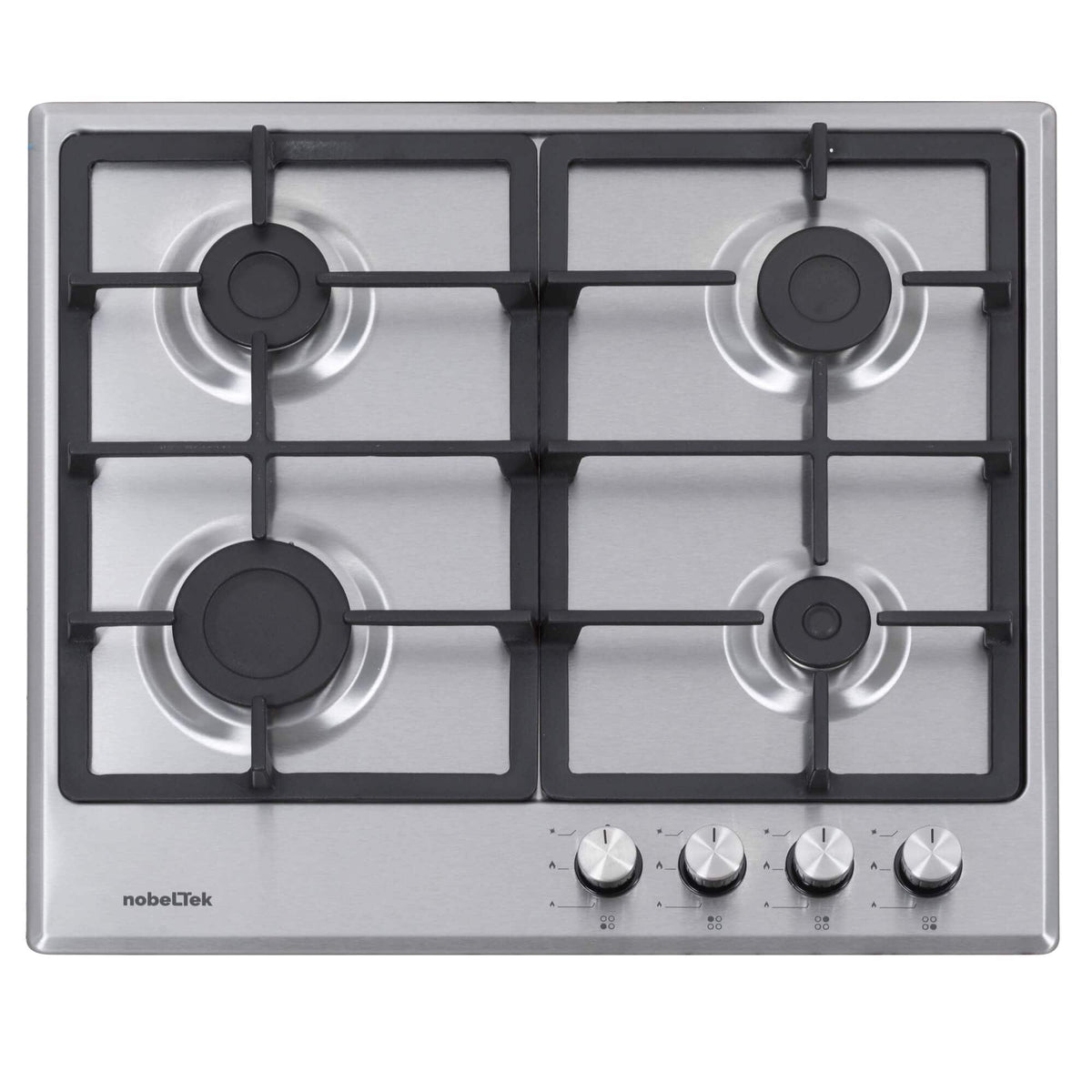 NobeLTek BI Plita incorporabila Inox, gaz, comenzi frontale, aprindere buton, inox, gratar fonta, Inox