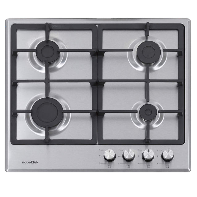 NobeLTek BI Plita incorporabila Inox, gaz, comenzi frontale, aprindere buton, inox, gratar fonta, Inox