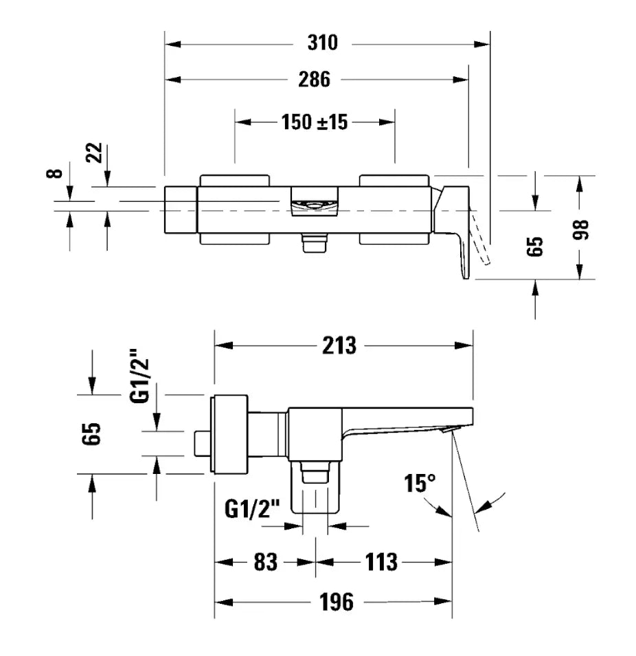 Duravit Baterie cada Duravit, Manhattan single lever bath mixer exposed installation, monocomanda, aparenta, cartus ceramic, diverter, levier metalic, crom