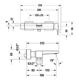 Duravit Baterie cada Duravit, Manhattan single lever bath mixer exposed installation, monocomanda, aparenta, cartus ceramic, diverter, levier metalic, crom