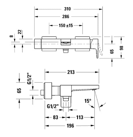 Duravit Baterie cada Duravit, Manhattan single lever bath mixer exposed installation, monocomanda, aparenta, cartus ceramic, diverter, levier metalic, crom