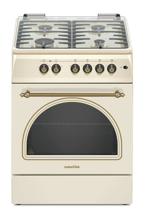 NobeLTek Cooking Aragaz rustic Nobeltek, 60x60, plita gaz, cuptor electric, aprindere electrica, iluminare cuptor, gratare fonta, echipat cu diuze GPL, diuze GN de schimb, bej