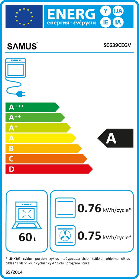 Cuptor Incorporabil Samus SC639CEGV | 2200W, 62L, Gri, Timer, Digital, 64x62x65cm - Etichetă energetică
