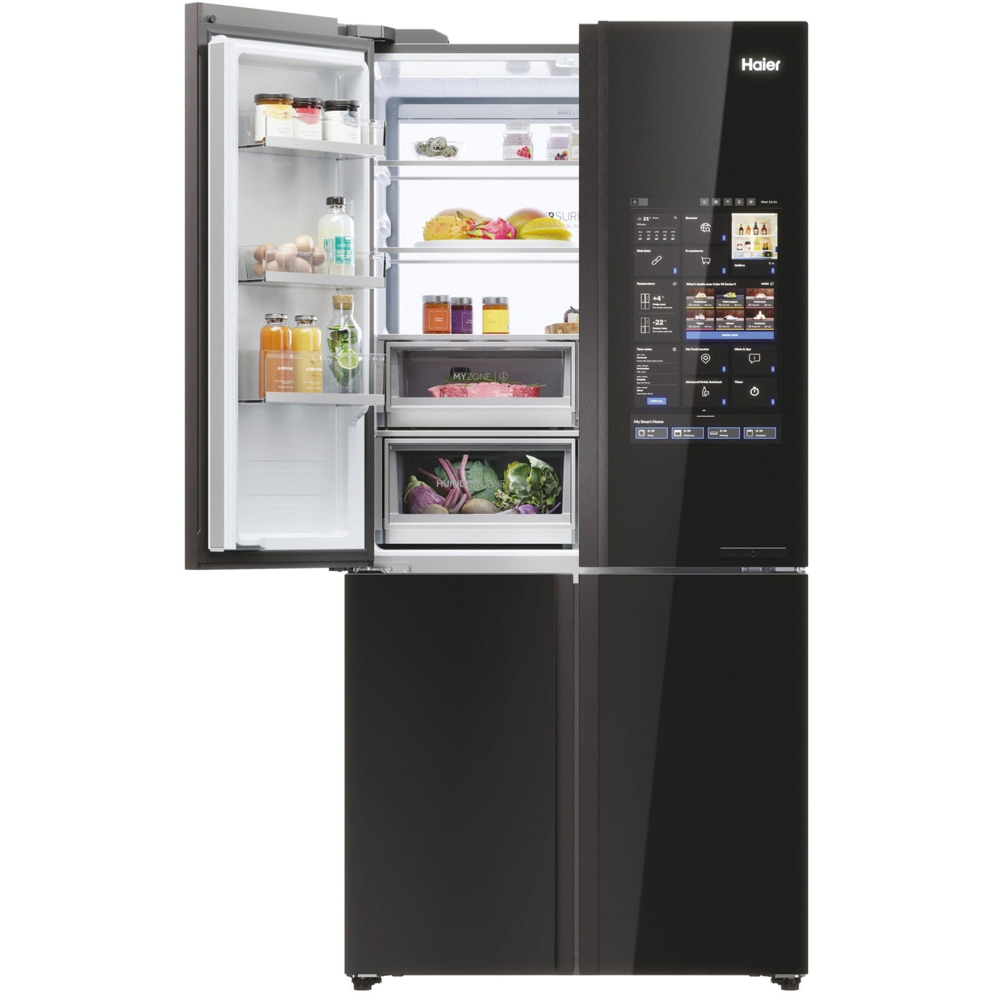 HAIER Side by side Cube Haier, 586 l, Total No Frost, Big Touch Display, Web browser, Switch zone, My Smart Home, Super Cooling, Super Freezing, My food Locator, My Inventory system, Clasa F, H 190 cm, Negru