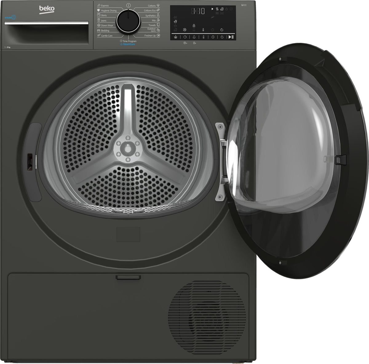 Beko Uscator de rufe Uscator de rufe Beko B3T68239MGEU | 8kg, Pompa de caldura, Clasa D, SteamCure, Manhattan Grey
