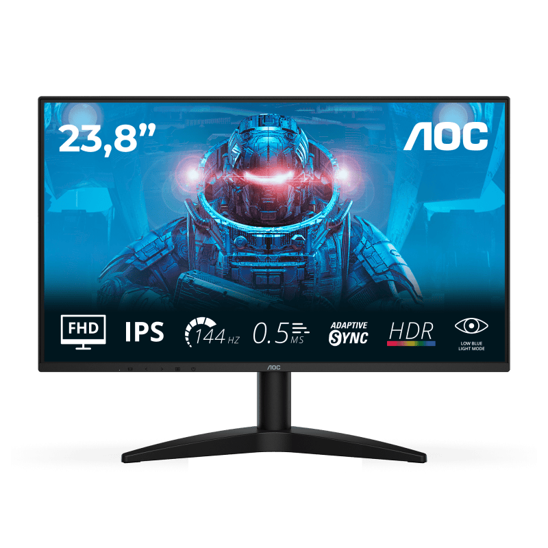 AOC Monitor AOC 23.8" 24B36X, Diagonal (inch): 23.8, Diagonal (cm): 60, Aspect ratio: 16:9, Panel: IPS, Resolution: 1920x1080, Refresh Rate: 144Hz, Response time GtG: 4ms, Response time MPRT: 0.5ms, Brigh